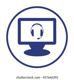  headphones with microphone  icon. Flat design.