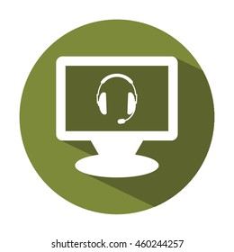  headphones with microphone  icon. Flat design.