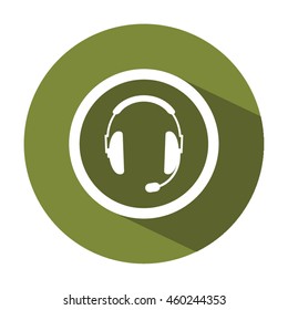  headphones with microphone  icon. Flat design.