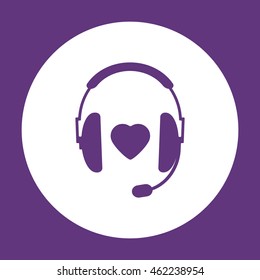  headphones with microphone  icon. Flat design.