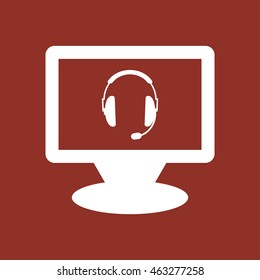  headphones with microphone  icon. Flat design.