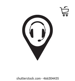  headphones with microphone  icon. Flat design.