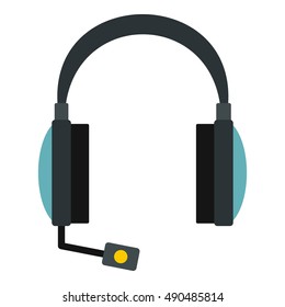 Headphones with microphone icon in flat style isolated on white background. Device symbol vector illustration