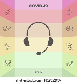 Auriculares con icono de micrófono. Elementos gráficos para su diseño