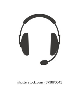 headphones with microphone  icon,  isolated. Flat  design.