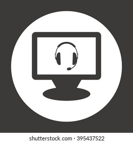 headphones with microphone icon,  isolated. Flat  design.