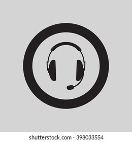 headphones with microphone  icon,  isolated. Flat  design.