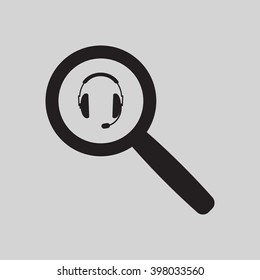 headphones with microphone  icon,  isolated. Flat  design.