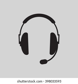 headphones with microphone  icon,  isolated. Flat  design.