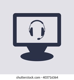 headphones with microphone  icon,  isolated. Flat  design.