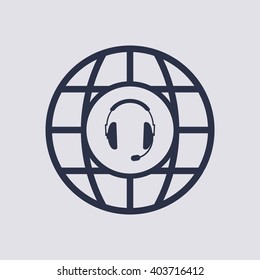 headphones with microphone  icon,  isolated. Flat  design.