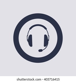 Headphones With Microphone  Icon,  Isolated. Flat  Design.