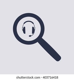 headphones with microphone  icon,  isolated. Flat  design.
