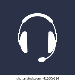 headphones with microphone  icon,  isolated. Flat  design.