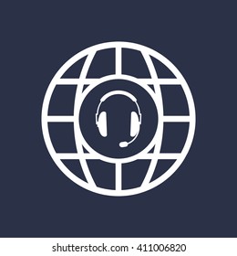 headphones with microphone  icon,  isolated. Flat  design.