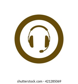 headphones with microphone  icon,  isolated. Flat  design.