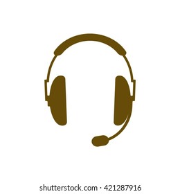 headphones  with  microphone  icon,  isolated. Flat  design.