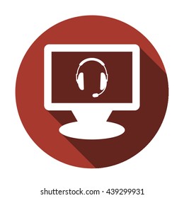 headphones with microphone icon,  isolated. Flat  design.