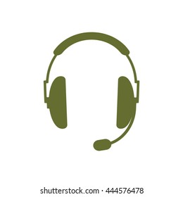 headphones with microphone    icon,  isolated. Flat  design.