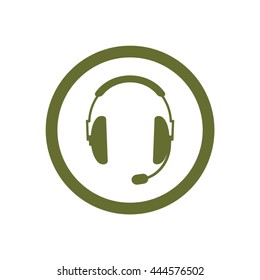 headphones with microphone   icon,  isolated. Flat  design.