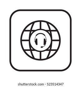  headphones  with microphone   icon, isolated. Flat  design. 