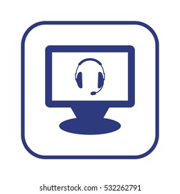  headphones  with microphone   icon, isolated. Flat  design. 