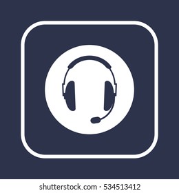  Headphones with microphone   icon,  isolated. Flat  design.