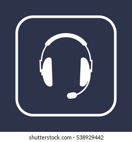  Headphones  with microphone  icon, isolated. Flat  design. 