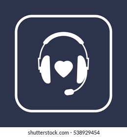  headphones  with microphone   icon, isolated. Flat  design. 