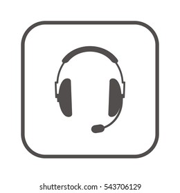  Headphones  with microphone  icon, isolated. Flat  design. 