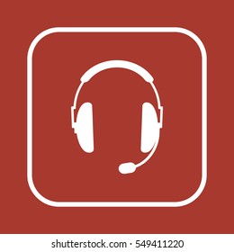  Headphones  with microphone  icon, isolated. Flat  design. 