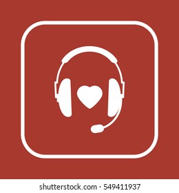  headphones  with microphone   icon, isolated. Flat  design. 