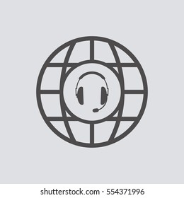  headphones  with microphone   icon, isolated. Flat  design. 