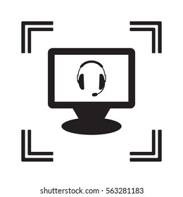  headphones  with microphone   icon, isolated. Flat  design. 