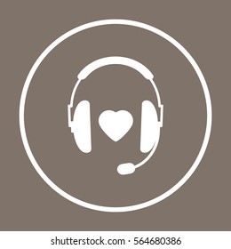  headphones  with microphone   icon, isolated. Flat  design. 
