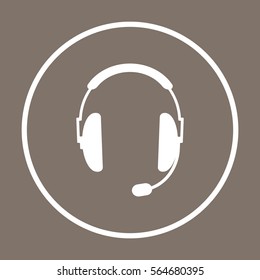  Headphones  with microphone  icon, isolated. Flat  design. 