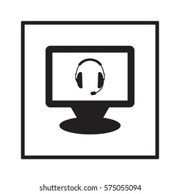  headphones  with microphone   icon, isolated. Flat  design. 