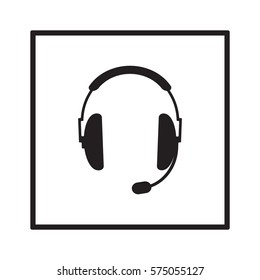  Headphones  with microphone  icon, isolated. Flat  design. 