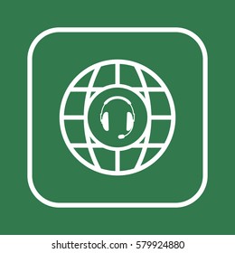  headphones  with microphone   icon, isolated. Flat  design. 