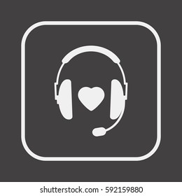  headphones  with microphone   icon, isolated. Flat  design. 