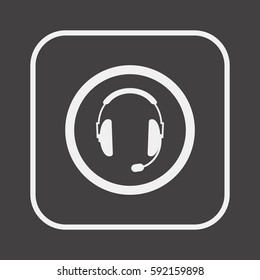  headphones  with microphone   icon, isolated. Flat  design. 