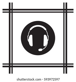  Headphones with microphone   icon,  isolated. Flat  design.