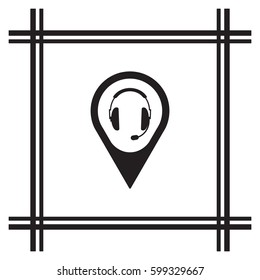  headphones  with microphone   icon, isolated. Flat  design. 