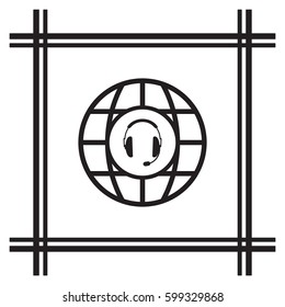  headphones  with microphone   icon, isolated. Flat  design. 