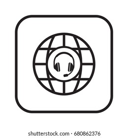  Headphones  with microphone  icon,  isolated. Flat  design. 