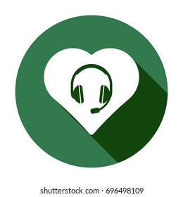  Headphones  with microphone  icon,  isolated. Flat  design. 