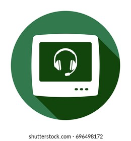  Headphones  with microphone  icon,  isolated. Flat  design. 