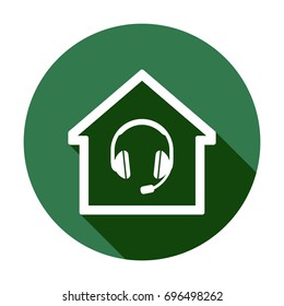  Headphones  with microphone  icon,  isolated. Flat  design. 