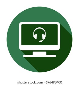  Headphones  with microphone  icon,  isolated. Flat  design. 