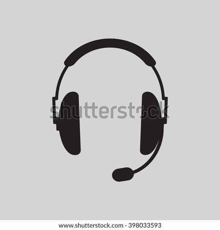 headphones with microphone  icon,  isolated. Flat  design.